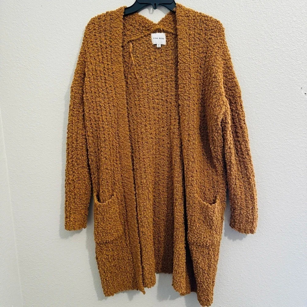 Pink Rose Rusty Orange Sherpa Soft Open Cardigan Size Medium‎
